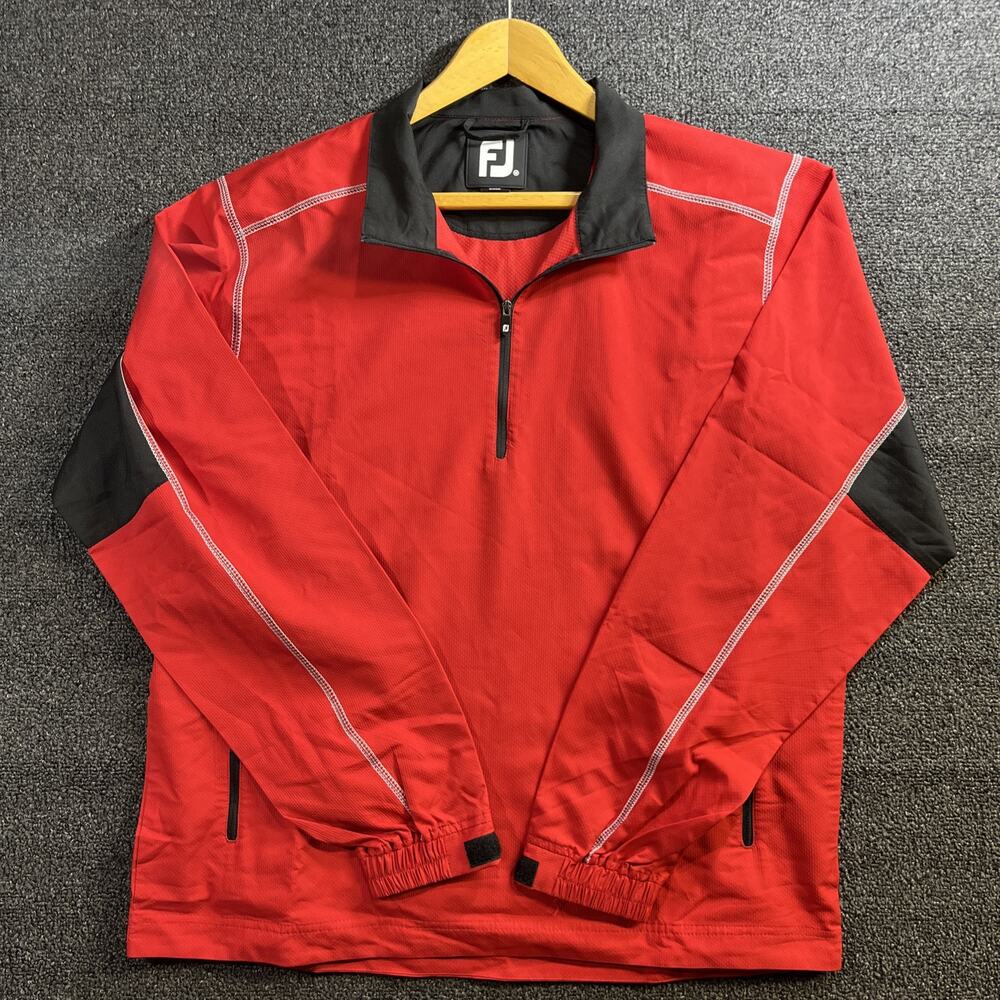 FootJoy Mens‎ Red Black Quarter Zip Golf Windbreaker Jacket Size M